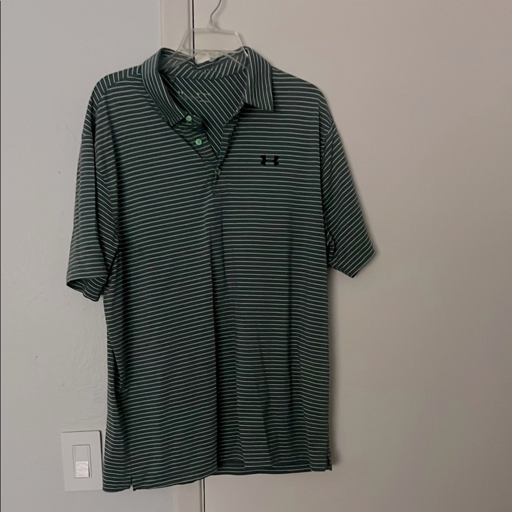 Under Armour Men's Green and Black Striped Polo